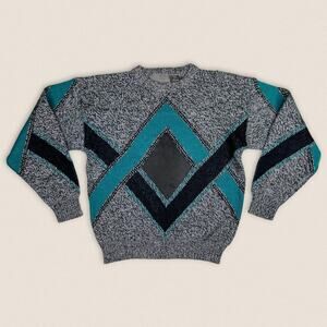 Vintage 90s Grandpa Sweater Funky Diamond Geometric Pattern Alvin Josef Medium